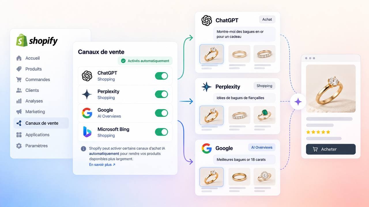 Shopify t’inscrit d’office dans les canaux d’achat IA